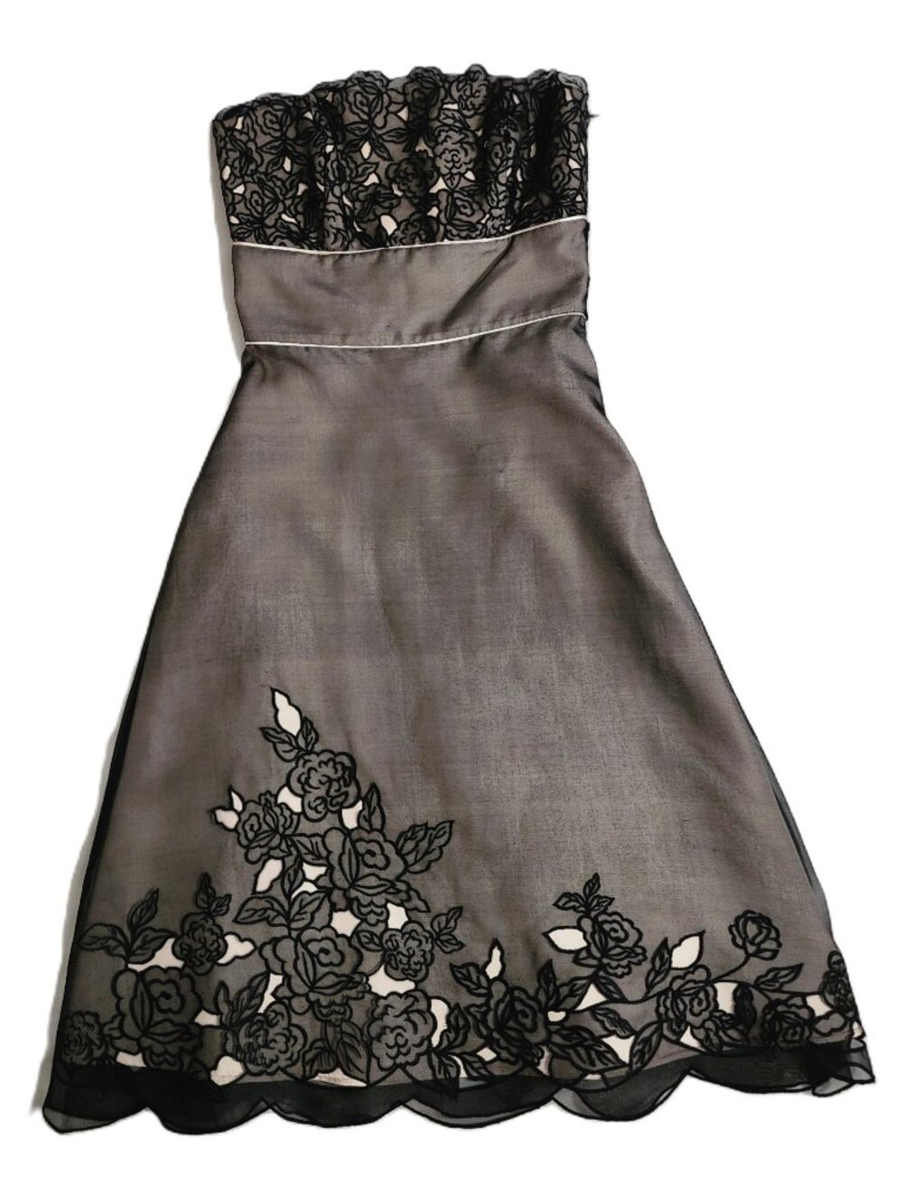 NWOT White House Black Market Silk Chiffon Strapless w/Floral Embroidery Sz 0